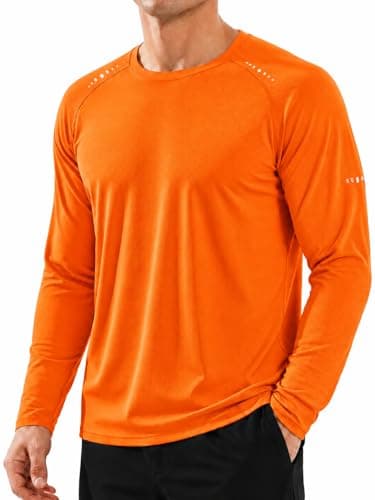 Gofeat Long Sleeve Fishing Shirts for Men Long Sleeve T-Shirt Men UPF 50+ Quick Dry Rash Guard Hot Weather Running Orange 2XL
