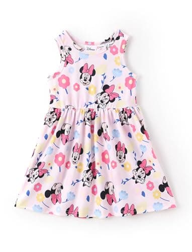 Disney Minnie Mouse Baby Girl Dress Pink Character Allover Print Sleeveless Casual Summer Sundress Infant Birthday Home Outfits Clothes 12-18 Months