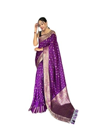 Rang Priya Banarasi Silk Zari Woven Saree with unstitched blouse (Purple)
