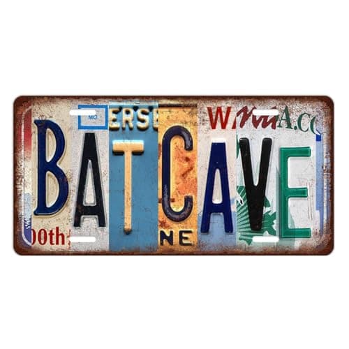 Vintage Bat Cave Wall Decor Art，Man Men Cave Metal Tin Signs Poster，Movie and Anime License Plate Posters Stuff ，12x6inch，Suitable for Room Decor for Boys，Bedroom，Living room，Bar, Desk Accessories，Bat Fan Collectibles or Gifts