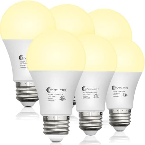 evelor 6-Packs A19 LED Light Bulbs,60W,Soft White 2700K,Dimmable,E26 Base