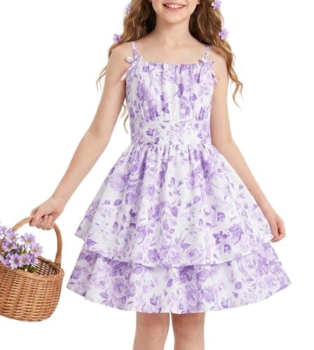 GRACE KARIN Tween Dresses for Girls Summer Floral Casual Vacation Formal Graduation Dress Hawaiian Beach Dress Size 14