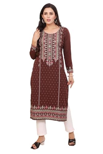 Maple Clothing Indian Dresses for Women Long Kurta Party Wear (Brown, XL)