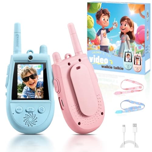 2 Pack Walkie Talkies for Kids, Rechargeable Kids Video Walkie Talkies with Camera & Voice Changer, Long Range Video Chat Toy for Age 3-12, Indoor, Outdoor Play Camping Hiking Games (Pink/Blue)