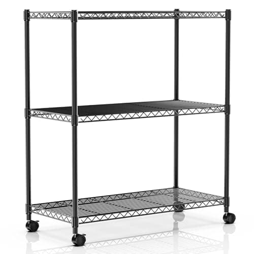 Simple Deluxe Shelving Unit - ...Wheels for Easy Mobility,Black