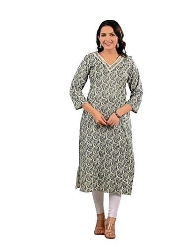 Ramkudi Women's Cotton Kurti | Indian Style Tunic Top | Ethnic Dailywear Kurtis for Girls/Women | Printed Kurta with Stylish Design Grey