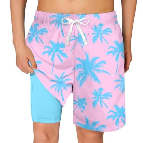 Cozople Teen Boys Sea Turtle Swim Trunks Size 14-16 Swimwear Quick Dry UPF50+ Stretchy Compression Lining Bathing Suits Blue Sports Surfing Boardshorts Swimsuit with Inner Boxer Brief Shorts