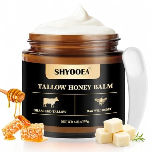 SHYOOEA Beef Tallow for Skin, Grass Fed Beef Tallowand Honey Balm for Face, Natural Face Moisturizer withRaw Wild Honey, Bee Wax for Body Skin Soft Smooth120g/4.230z