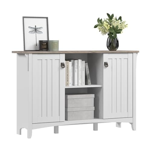 $110.99: Bush Home Salinas Accent Storage Cabinet with Doors, Pure White and Shiplap Gray