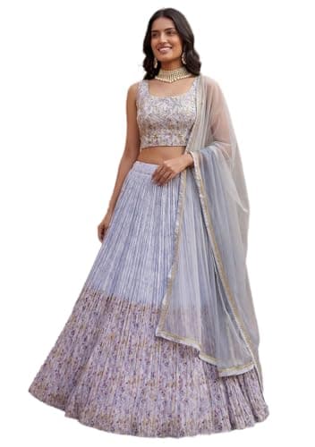 Indya Blue Embroidery Georgette Lehenga Set for Festive | Sleeveless