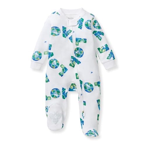Burt's Bees Baby Boys' Organic Cotton Sleep and Play Footed Pajamas, One-piece Zip Front Romper, Baby Essentials