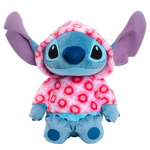Disney Stitch Large 13-inch Valentines Heart Hoodie Plush Stuffed Animal, Soft & Huggable, Toy for Fans, Girls, Boys, Ages 2 and Up by Just Play, Kids Toys for Ages 2 Up by Just Play