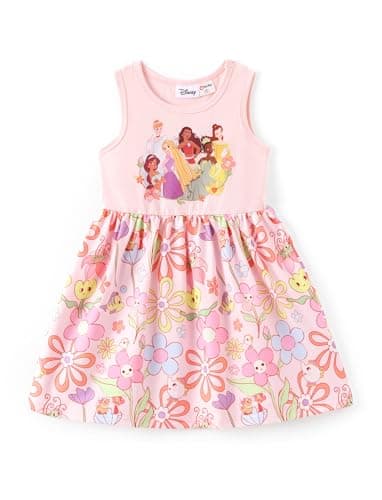 Disney Princess Baby Girl Dress Pink Floral Multi-Character Print Sleeveless Casual Summer Sundress Infant Birthday Party Outfits Clothes 9-12 Months