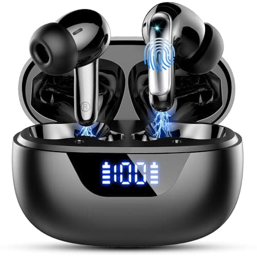 Wireless Earbuds, Bluetooth 5.4 Headphones, ENC Noise Cancelling Mic Ear buds with Stereo Bass, 40H Playtime Earphones , LED Display, IP7 Waterproof in Ear EarBuds for Phone Android iOS Sports, Black