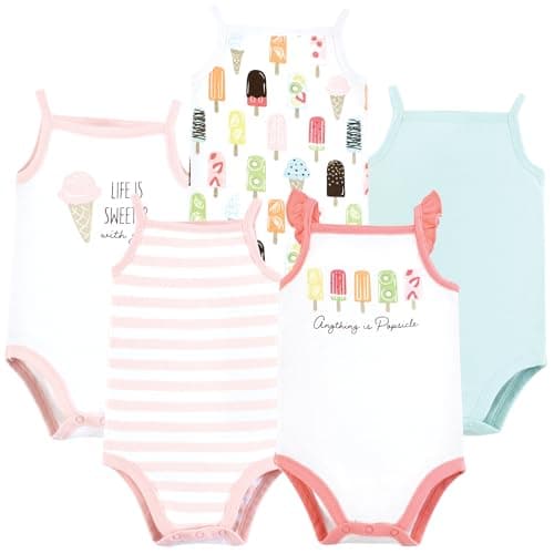 Touched by Nature Infant Girl Organic Cotton Bodysuits, Popsicle, 12-18 Months