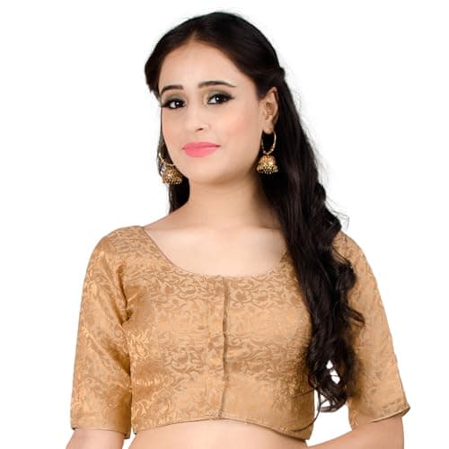 Chandrakala Banarasi Blouses for Women Sarees,Readymade, Gold,X-Large (B214GOL5)
