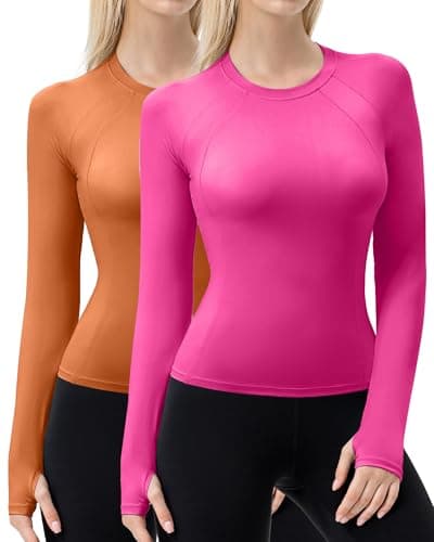 LWISMIL Compression Shirt Women Long Sleeve Workout Running Tops Crew Neck Cool Dry Athletic Gym Yoga T-Shirt UPF 50+ UV Shirts
