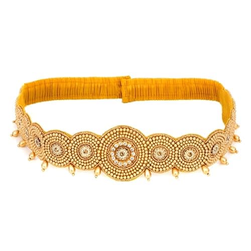 VAMA South Indian Traditional Gold Fabric Hand Made Embroidery Cloth Maggam Work Saree Waist Belt Stretchable Kamarpatta Kamarbandh Kardhani For Women (Kamarbandni Belt For Saree)