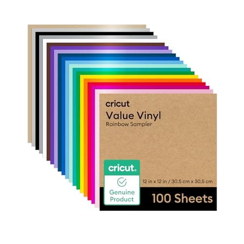 $24.99 | Cricut Value Permanent Vinyl - 100ft Rainbow Sampler, 12in x 12in Sheets (100 Count) at Amazon