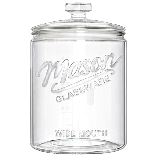 1 Gallon Glass Cookie Jar with Airtight Lid, Large Wide Mouth Mason Jar for Flour Sugar Container, Kitchen Canister for Candy, Coffee, Dog Treat Storage, Terrarium, Apothecary, Laundry Room, BPA Free