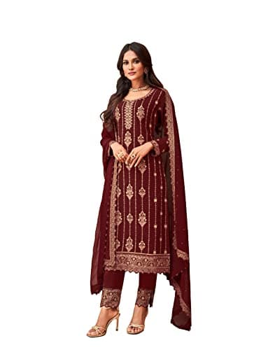 Heni Fashion Indian/Pakisatni Party/Wedding Wear Readymade Straight Salwar Kameez/Salwar Suit for Women (4XL, Maroon)