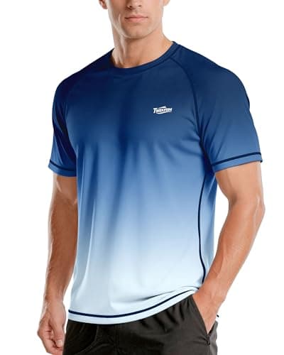 Twekfish Men's UPF 50+ Swim Shirts Short Sleeve, Sun Protection Quick Dry Rash Guard, Athletic T-Shirt for Fishing Beach Surf