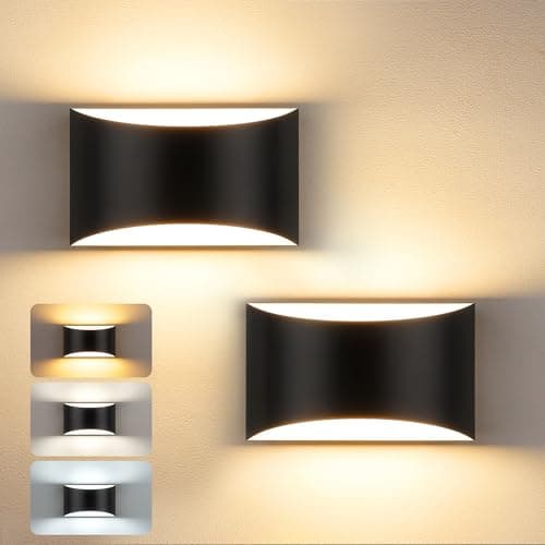 MATAMEYE Modern LED Wall Sconce Set of 2, Matte Black Indoor Wall Lighting Fixture with 3 Colors Temperatures, 10W Up/Down Hardwired Wall Mount Lamp for Bedroom Living Room Hallway