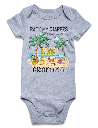 Funnycokid Infant Baby Boys Girls Pack My Diapers im Going Beach with Grandpa Grey Bodysuit Newborn Funny Romper Gender Neutral Baby Gift 0-3 months