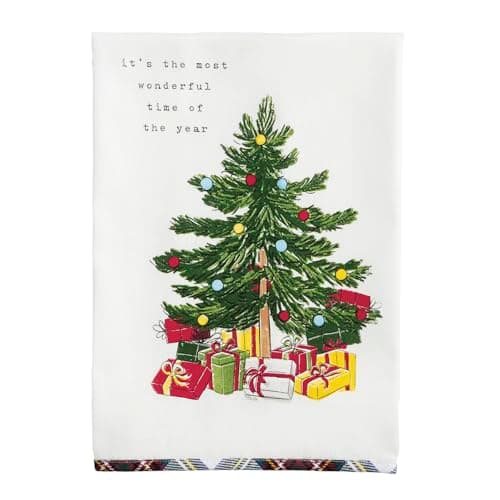 Mud Pie Christmas It's The Most Wonderful Tartan Trim Towel