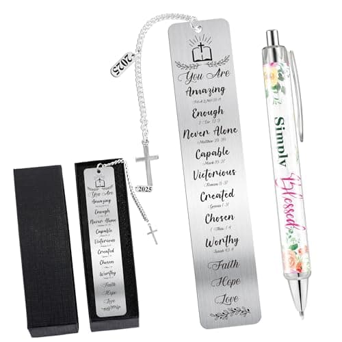 Christian Bookmark and Pen Gift Set, Inspirational Bible Verse Metal Book Mark with Cross Charm Ballpoint Pen, Book Markers for Women Men Students,Faith-Based Back to School Office Stationery