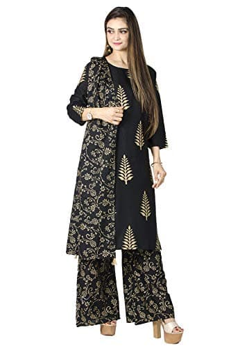 Chandrakala Kurti Palazzo Pant with Dupatta Suit Set for Women Black, Small (K176BLA1)