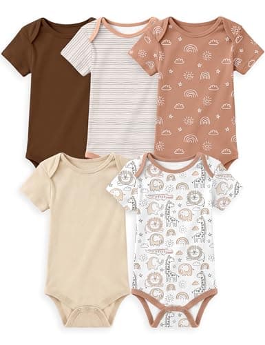 Yoofoss Baby Bodysuits 100% Organic Cotton Baby Short Sleeve Baby Boys Girls Clothes Soft Newborn Infant Romper,5 Pack,Newborn