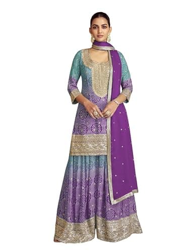 STELLACOUTURE indian traditional ready to wear salwar kameez embroidered Eid festival wedding ethnic suit for women 2802-O (Purple, 38)