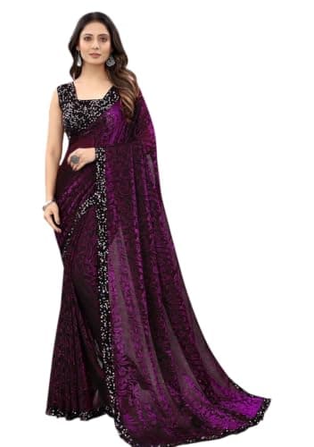 Indya Wine Solid Lycra Blend Saree Set | Perfect for Party Wear