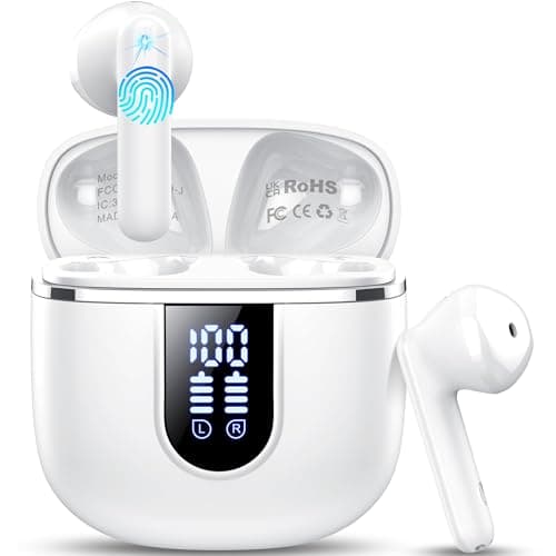 Wireless Earbuds, Bluetooth 5.4 Headphones with 3D Bass Stereo, 40H Ultralight in-Ear Buds, Bluetooth Earbuds with 4 ENC Noise Cancelling Mic, USB-C, IP7 Waterproof Earphones for Android iOS, Milky