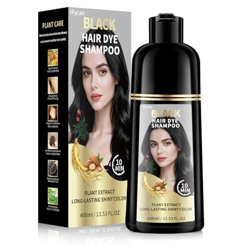 ifycan Black Hair Dye Shampoo – 100% Gray Coverage in 10–15 Mins, 3 in 1 Hair Color Shampoo with 6 Herbal Extracts (Ginseng + Argan Oil), Ammonia & Paraben Free, Semi-Permanent Color for Women & Men