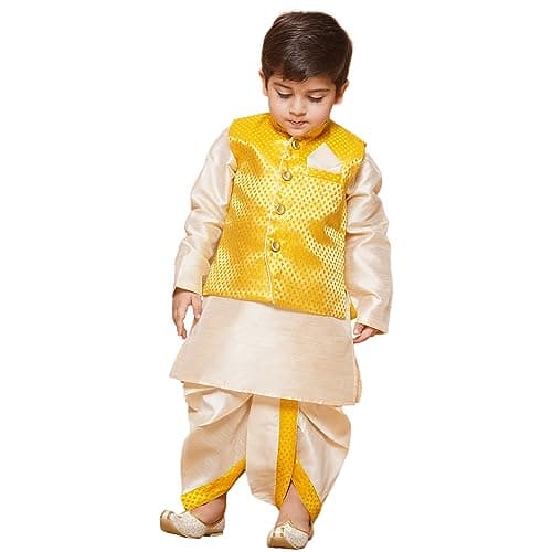 AJ DEZINES Indian Traditional Dhoti Kurta Dress For Boys|Indian Baby Boy Outfit|Dhoti Set For Kids|Ethnic & Festive Wear-YLW5