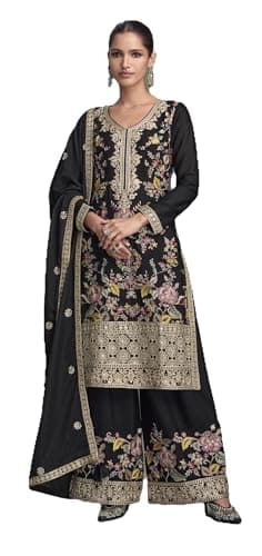 Shriva Fashion Indian Pakistani Ready to wear salwar kameez palazzo with embroidery work eid wedding party for women (2921) (Black, 42)