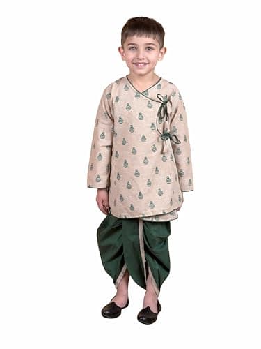 Archy Creations Boys Cotton Dhoti Kurta Set, Full Sleeve Traditional Indian Outfit for Festivals, Weddings & Cultural Events (Green Matka Print, 18-24 Months)