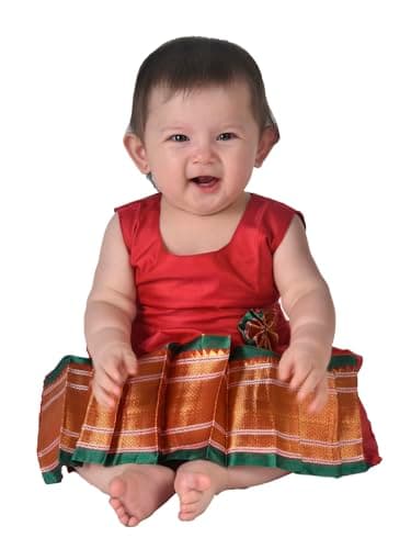 AMBA COLLECTION BOUTIQUE Girl's Traditional Ethnic Wear Paithani Silk Knot Frock