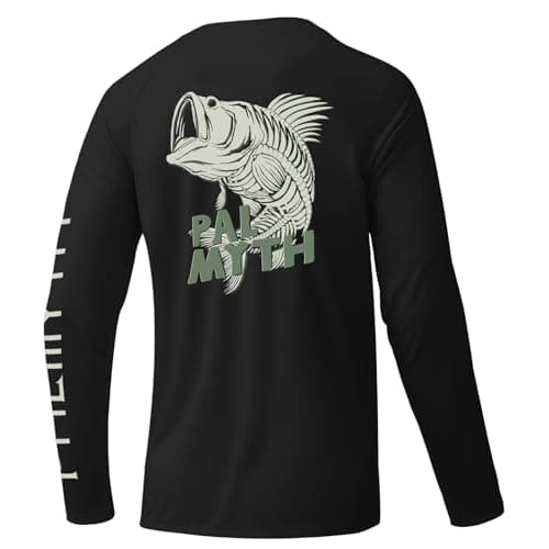 Palmyth Fishing Shirts for Men Long Sleeve UPF 50+ Sun Protection UV T Shirt Tee Black Bass Bone 4XL