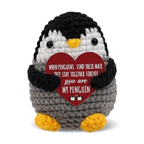 Fathers Day Small Gifts for Husband Him Boyfriend, Handmade Crochet Penguin Anniversary Birthday Gifts for Men Her Women, To My Love Romantic Gift for Husband Boyfriend Pocket Hug Cute Desk Decor
