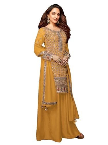 Shriva Fashion Indian ready to wear salwar kameez for Festival wedding party plus size Sharara suit party for women (2891) (Yellow, 44)