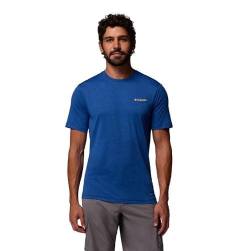 Columbia Mens Kwick Hike Back Graphic Short Sleeve Tee, Collegiate Navy Heather/Linescape, X-Small