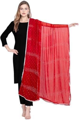 Chandrakala Dupatta for Women, Shawl Scarf Wrap Chunni,Red (D289RED)