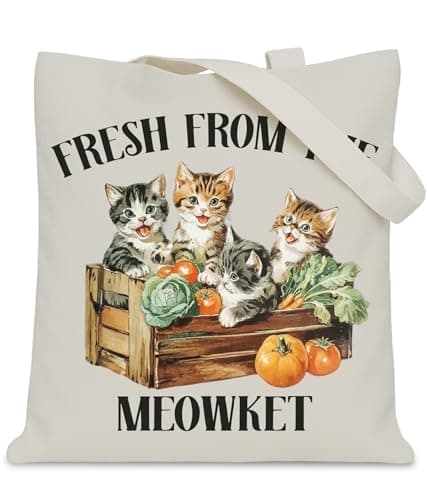 LNGORUS Cat Gifts Tote Bag for Women Girls, Funny Cat Gifts Tote Bag for Meow Lover, Fresh from the Meowket