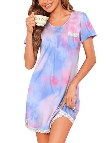 Ekouaer Tshirt Nightgown for Women Summer Nightgowns for Womens Soft Sleepshirt Tie Dye, XL