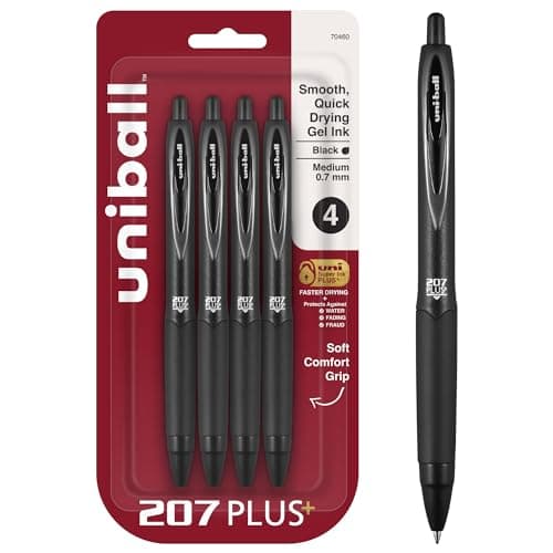 4-Pk uniball 207 Plus+ Retractable Gel Pens (Medium Point, 0.7mm, Black) $4.50