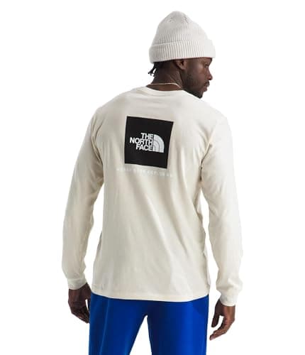 The North Face Men's Core Box Long Sleeve NSE Tee - Classic Logo Graphic Tee, Soft Cotton Fabric, Regular Fit, White Dune, XX-Large