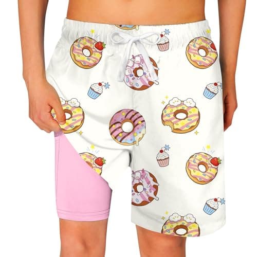 Cozople Boys Quick Dry Bathing Suit UPF50+ Swim Trunks with Soft Compression Liner Swimming Shorts Donuts Summer Cool Lightweight Beach Surfing Boardshort Size 5-6